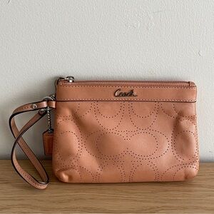 Vintage Coach Leather Wristlet Blush pink perforated C monogram cute wallet bag